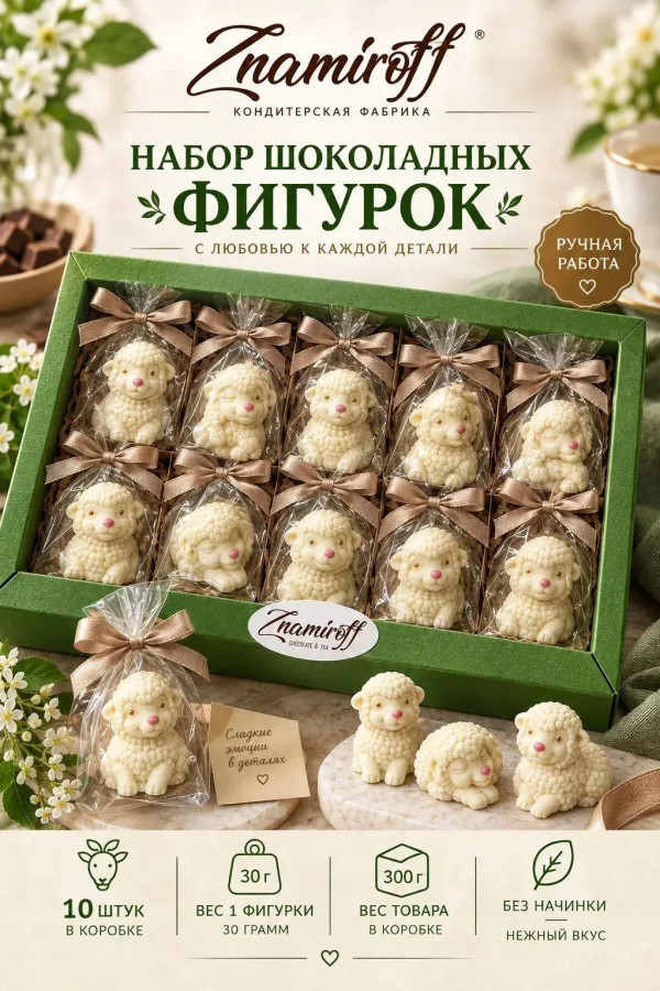 №1 Фигурный шоколад Овечки из белого шоколада(10шт по 30г) в Новошахтинске