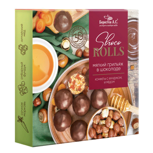  Берестов Shoco Rolls конфеты с фундуком, цукатами моркови  и медом 135г  в Новошахтинске