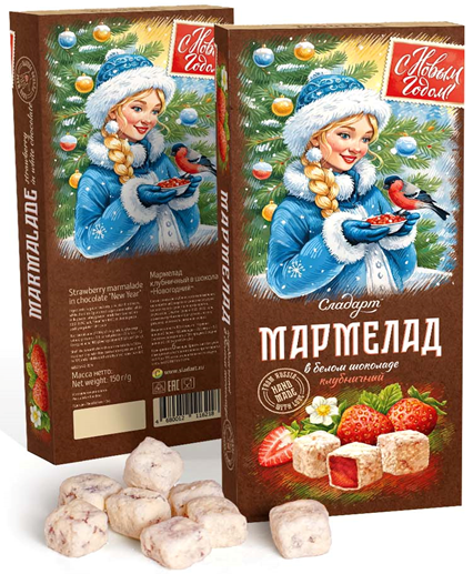 №1 Сладарт(11621) Мармелад Новогодний "Снегурочка" Клубничный в белом шоколаде, 150г   в Новошахтинске